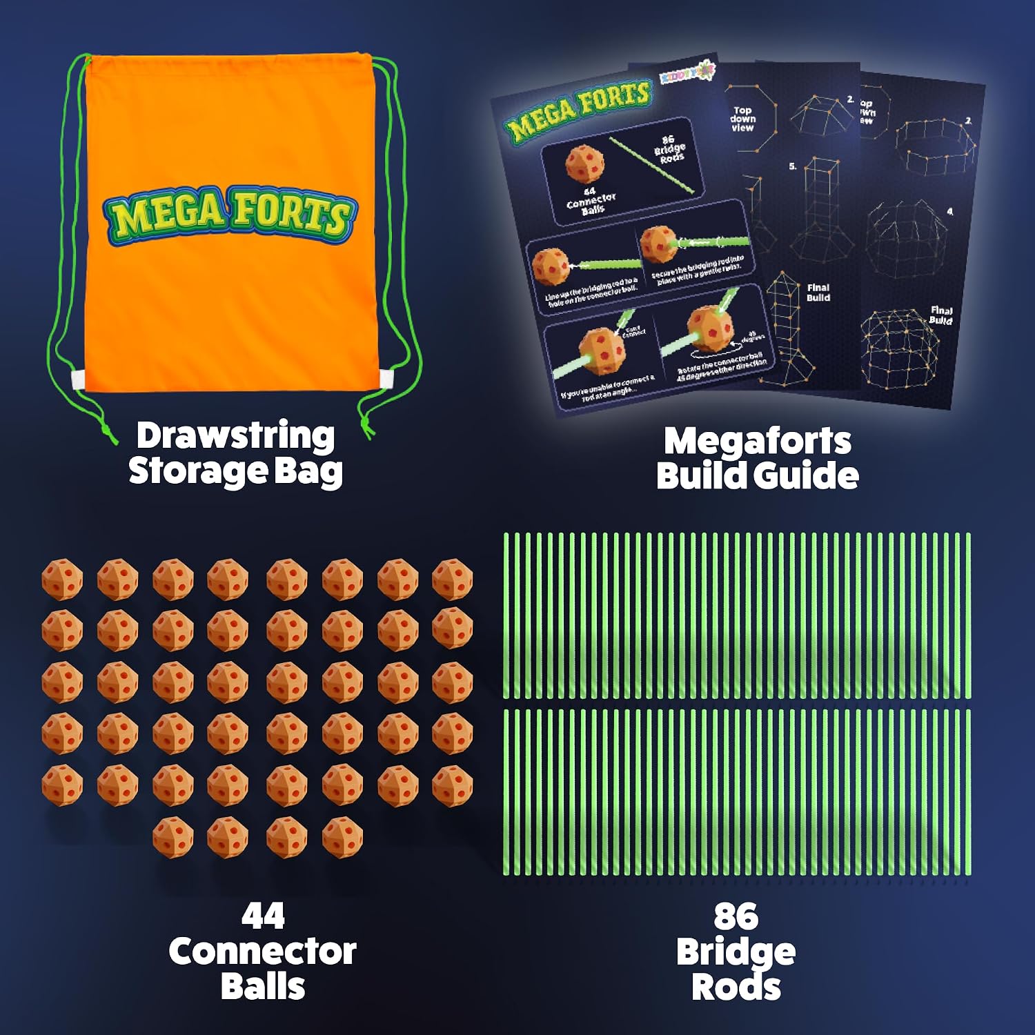 KiddyPlay Mega Forts - 130 Piece Fort Building Kit For Kids - Glow in the Dark DIY Fort Making Kit - Build a Fort Building Kit - STEM Building Toys For Kids - Image 3