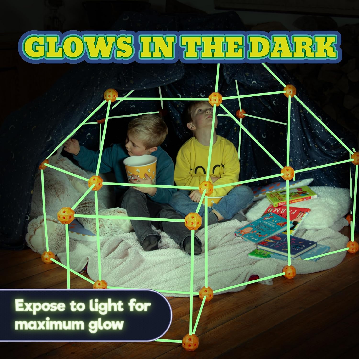 KiddyPlay Mega Forts - 130 Piece Fort Building Kit For Kids - Glow in the Dark DIY Fort Making Kit - Build a Fort Building Kit - STEM Building Toys For Kids - Image 4