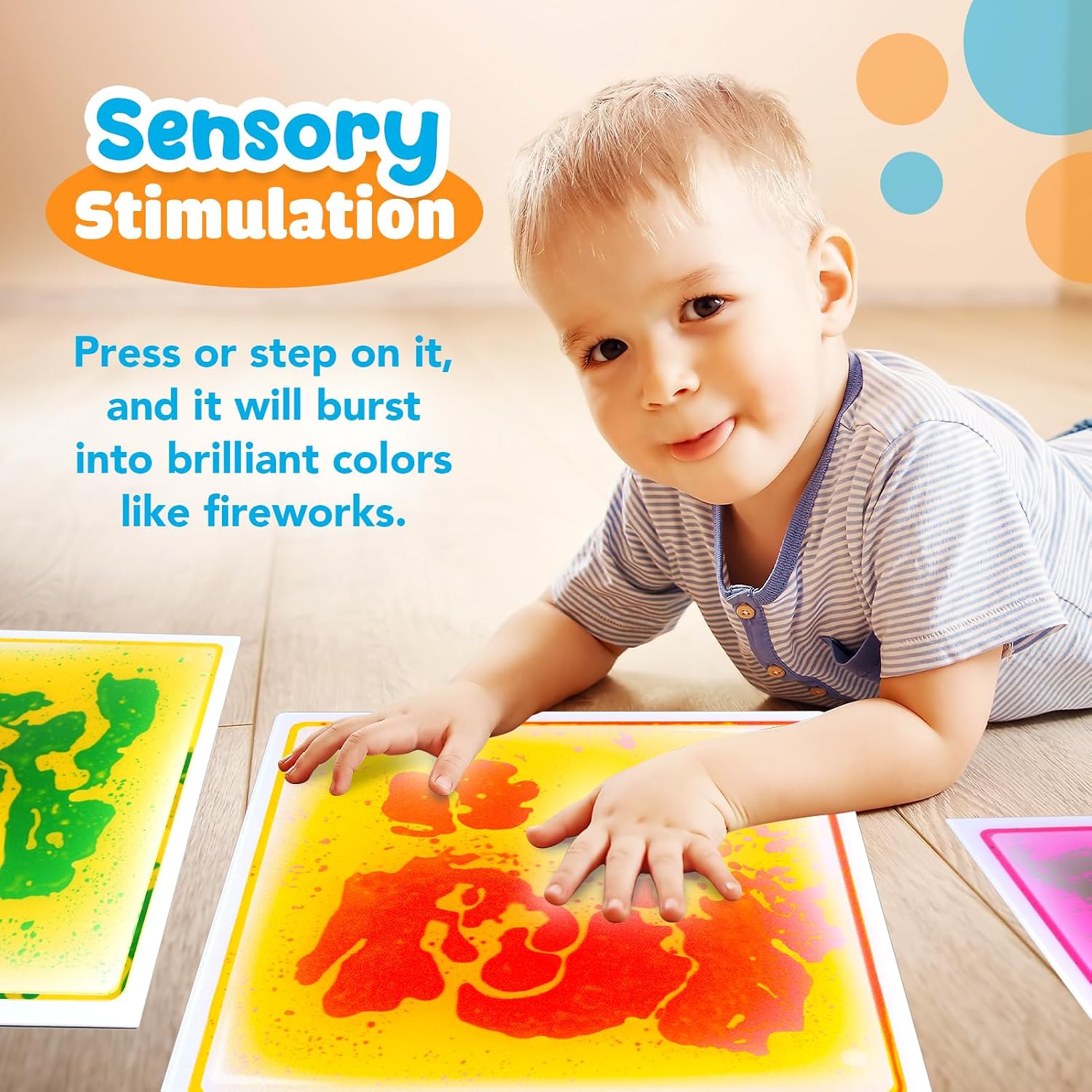 Sensory Floor Tiles for Kids Toddlers: 6 Pack Liquid Play Mats, 12"x12" Squares Autism Sensory Puzzle Pad, Lava Tiles Games Dance Step Pads, Preschool Classroom Montessori Gross Motor Daycare Toys - Image 2