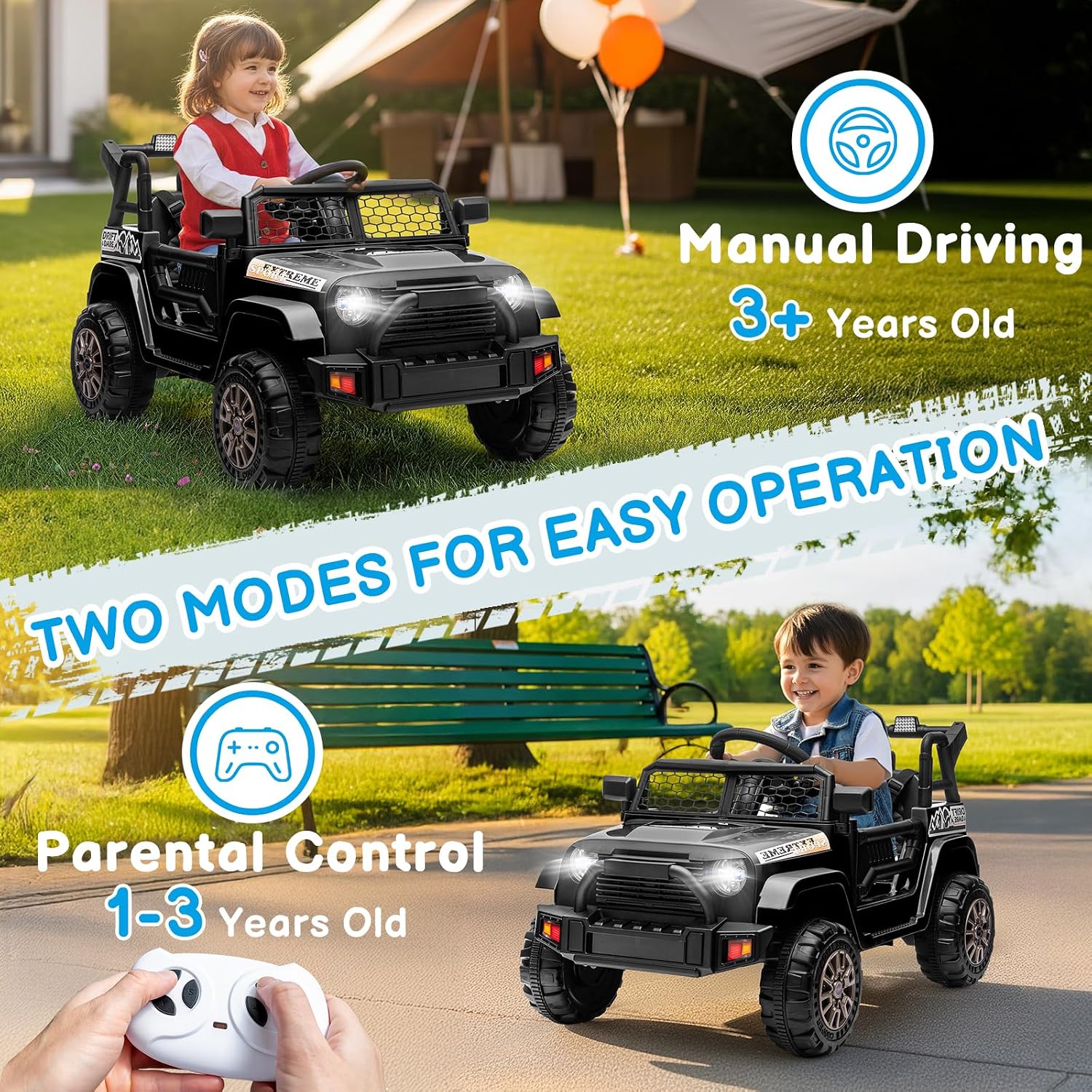 Winado 12V Electric Car for Kids, Ride on Truck for Toddlers with Remote Control, Battery Powered Kids Electric Vehicle to Drive w/Bluetooth, Soft Start, LED Lights - Black - Image 6