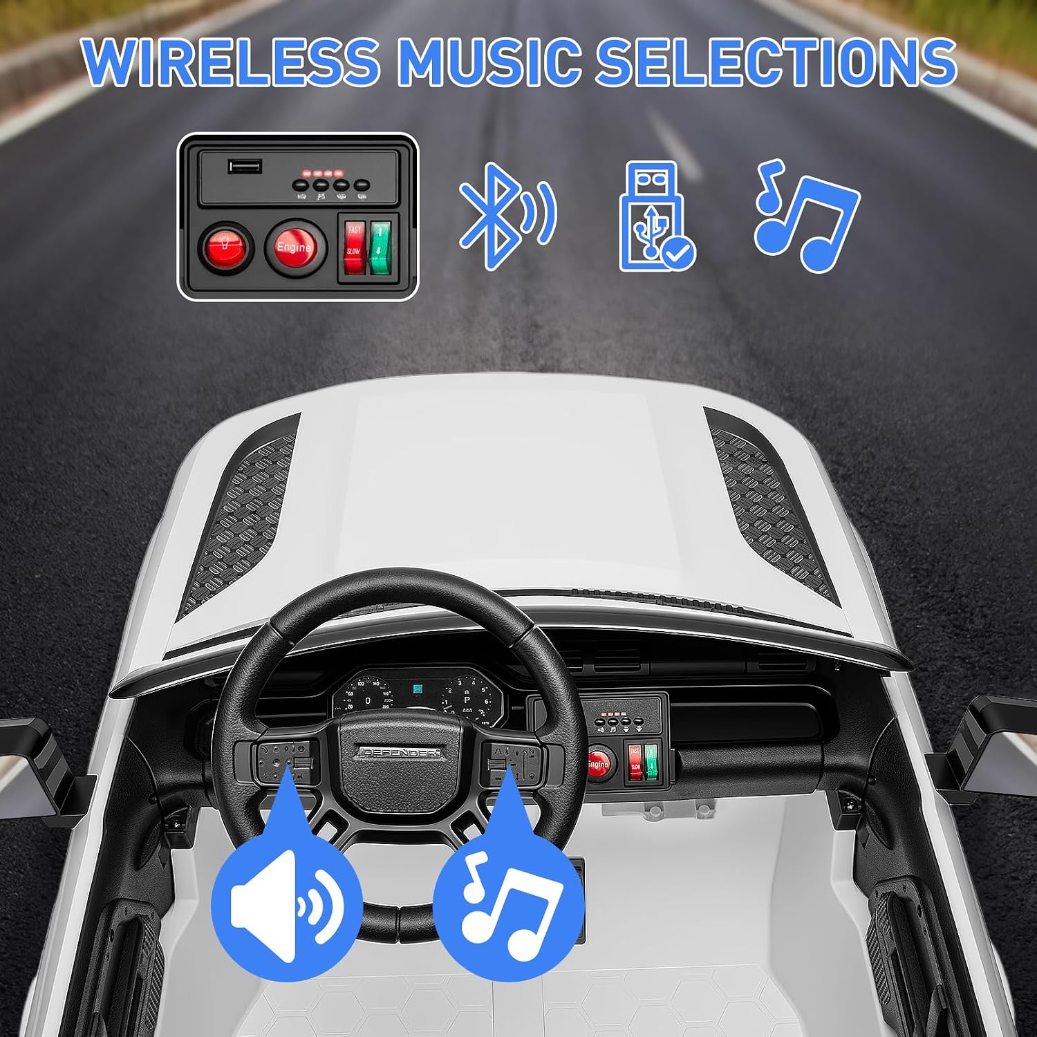 MINIATURE MOTORS 24V Ride on Toys for Big Kids, 2-Seater Toddlers Licensed Electric Car Remote Control, 3.7mph Max Speed, Bluetooth Music, Shovel, Seat Belt, 4-Wheeler Suspension, Boy Girl Gift-White - Image 7