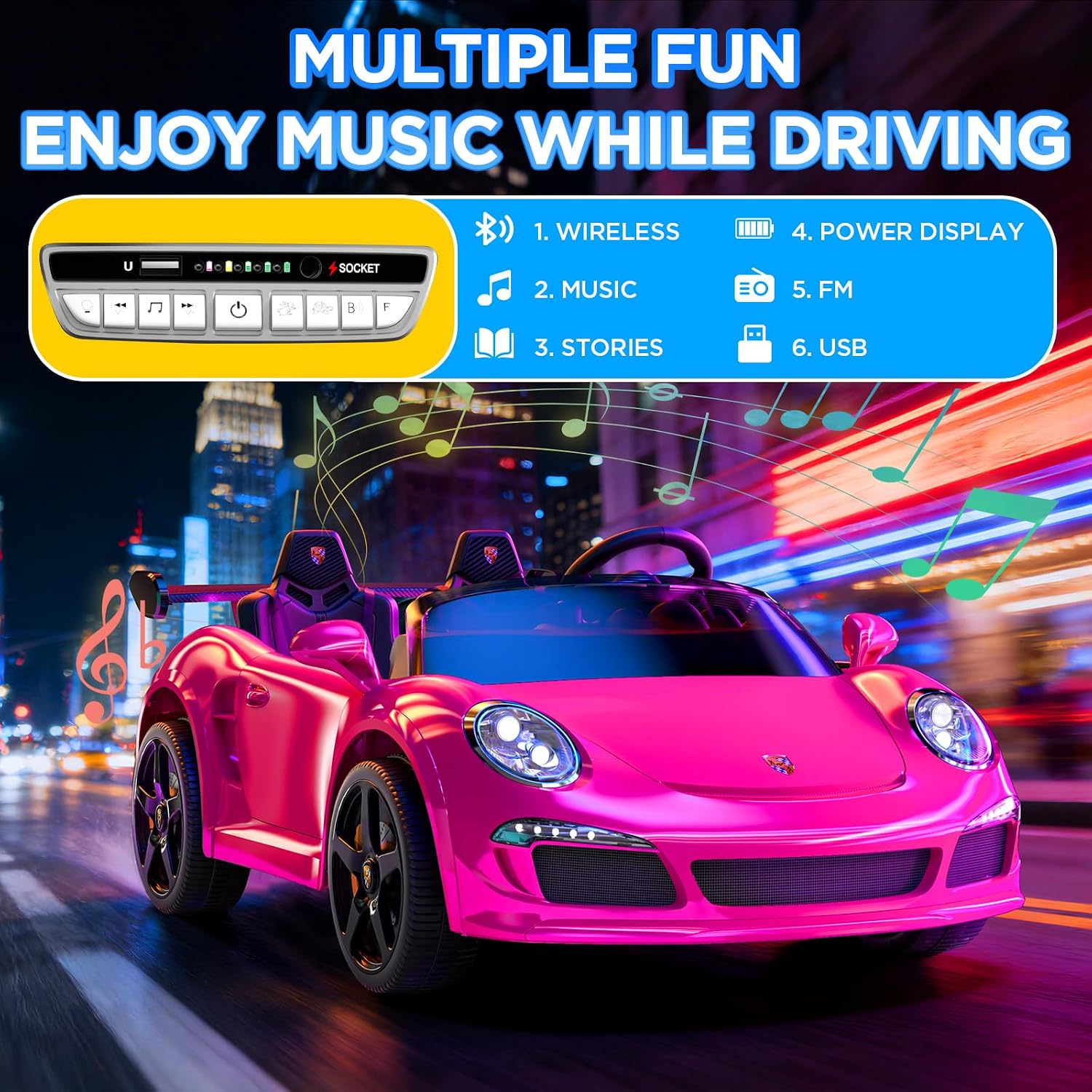 24V Kids Ride on Car for Big Kids, 2 Seaters RUF Licensed Sports Car, 4WD Kids Electric Car, Ride on Toys, Remote Control, Features Music, Story, Wireless Connection, Ideal Present for Kids - Image 3