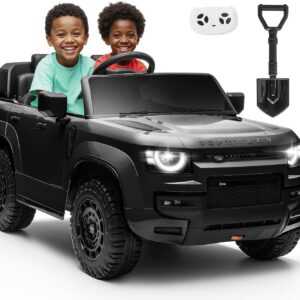 24V 2 Seater Ride on Car for Kids, Licensed Land Rover Defender Electric Car with Parental Remote, 4x100W Motors for All-Terrain, 3-Speeds, Music Player, Shovel Toy, LED Lights (Black)