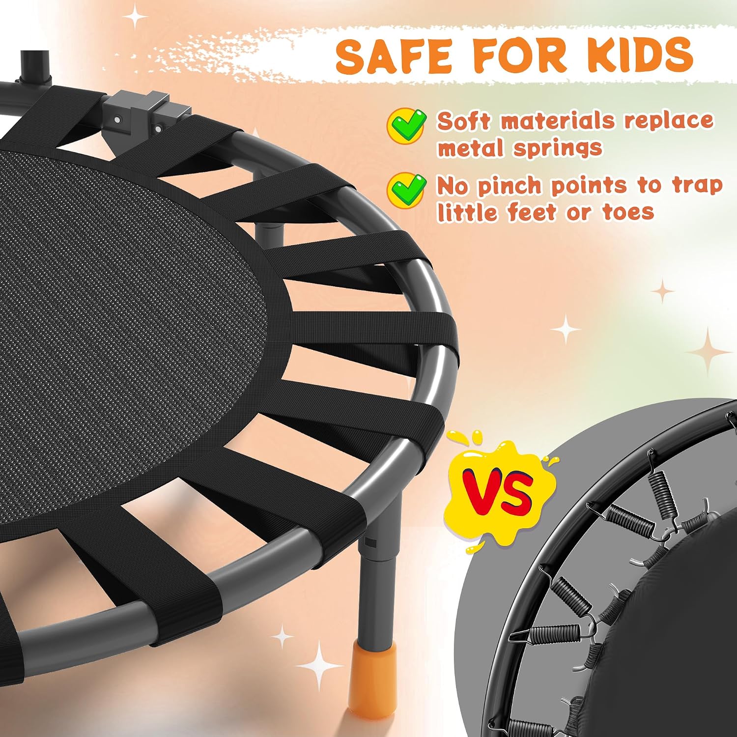 JOY SPOT! Premium 3FT Foldable Toddler Trampoline for Kids Ages 1-6, 36 Inch ASTM Certified Mini Trampoline with Adjustable Handle, 100 lbs Capacity, Quiet Elastic Bands, Safe for Indoor Outdoor Use - Image 5
