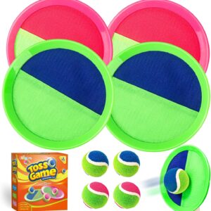 Shemira Toss and Catch Ball Game Set, Beach Toys Game for Kids Ages 4-8 8-12, Outdoor Outside Toys for Kids Ages 3 4 5 6 7 8-12, Birthday Summer Gifts for Kids, 4 Paddles 4 Balls
