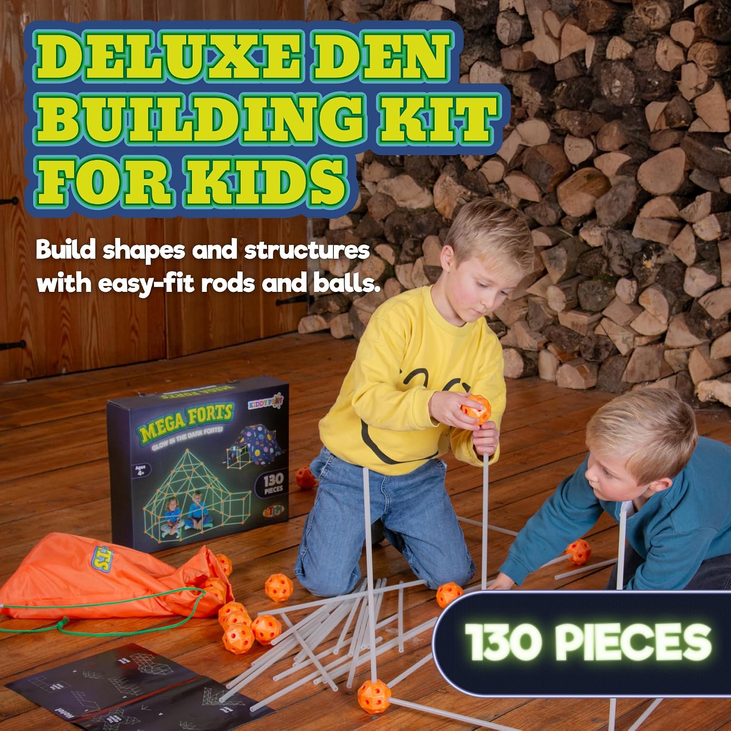 KiddyPlay Mega Forts - 130 Piece Fort Building Kit For Kids - Glow in the Dark DIY Fort Making Kit - Build a Fort Building Kit - STEM Building Toys For Kids - Image 2