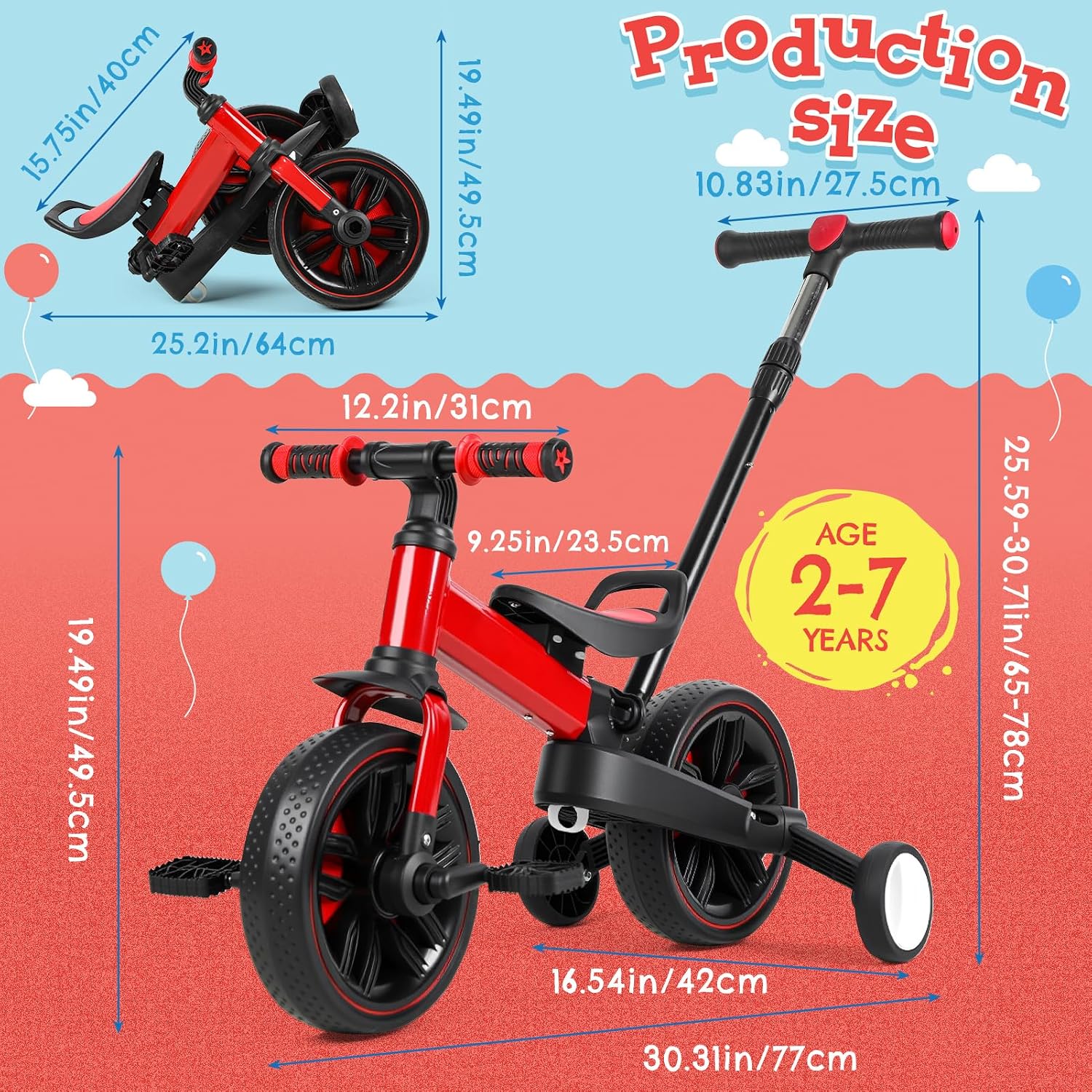 Toddler Bike 6-in-1 Tricycle for Toddlers 1-6, Kids Bike & Balance Bike with Push Handle, Foldable Toddler Balance Bike & Bicycle,Perfect Boys and Girls Birthday Gift and Toys - Image 2