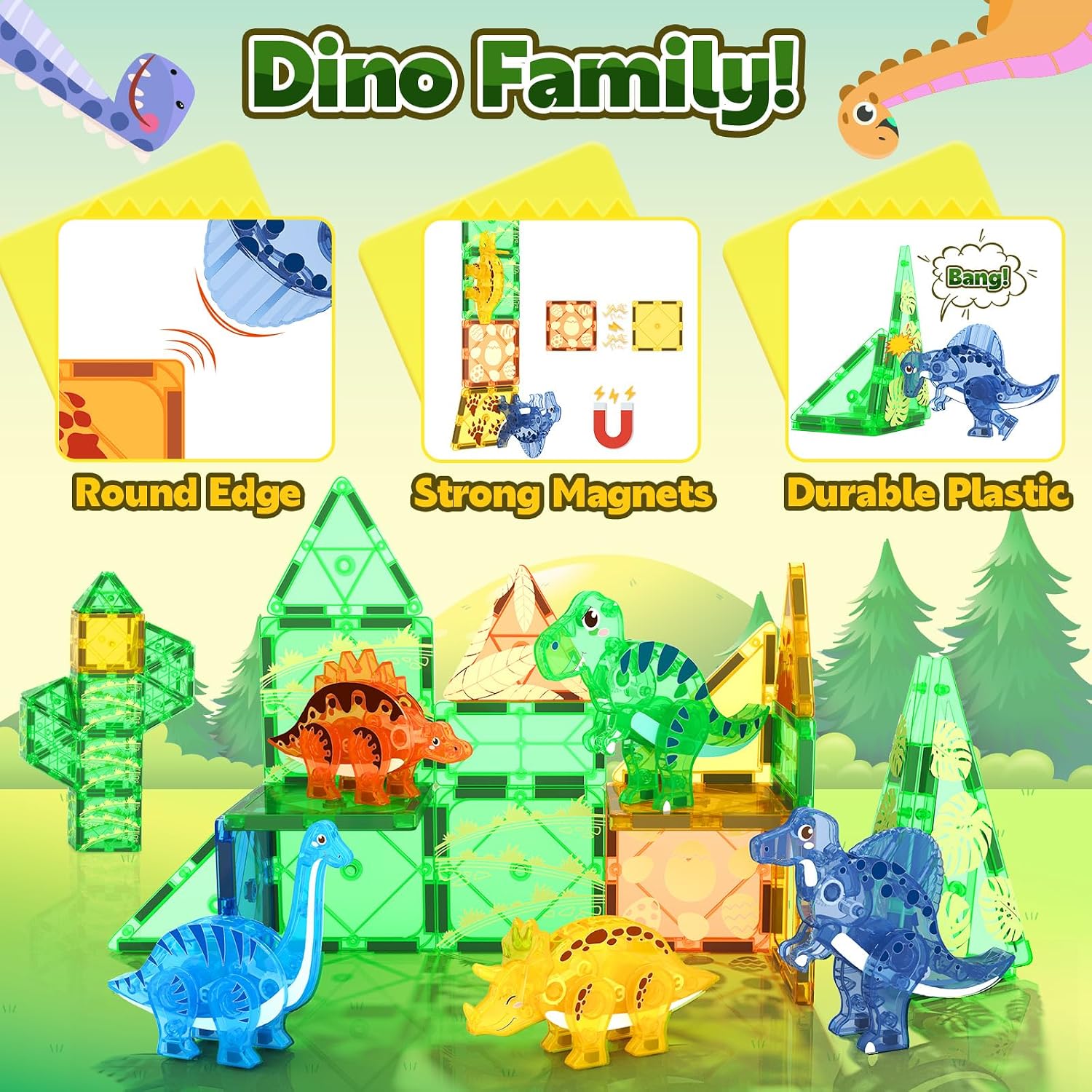 Coodoo Dinosaur Toys Magnetic Tiles 3D Movable Dinos for Kids 3-5 5-7 Toddler Outdoor Sensory Toys, STEM Educational Magnetic Blocks for 3+ Years Old Boys Girls Kids Toy - Image 5