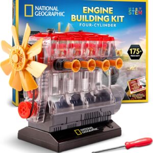 National Geographic 4-Cylinder Engine Building Kit – 175+ Piece Working Model with Moving Parts, Clear Visible Engine Model, STEM Building Toy with Tools & Learning Guide for Kids
