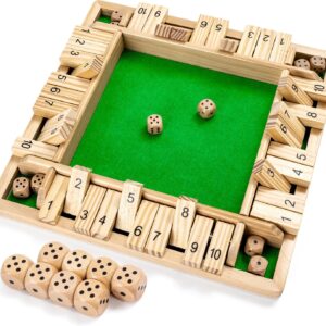Ropoda Wooden Shut The Box Game (2-4 Players) – Large 4 Sided Board, 8 Dice, Rules – Amusing Addition Game for Kids & Adults, 12 Inch