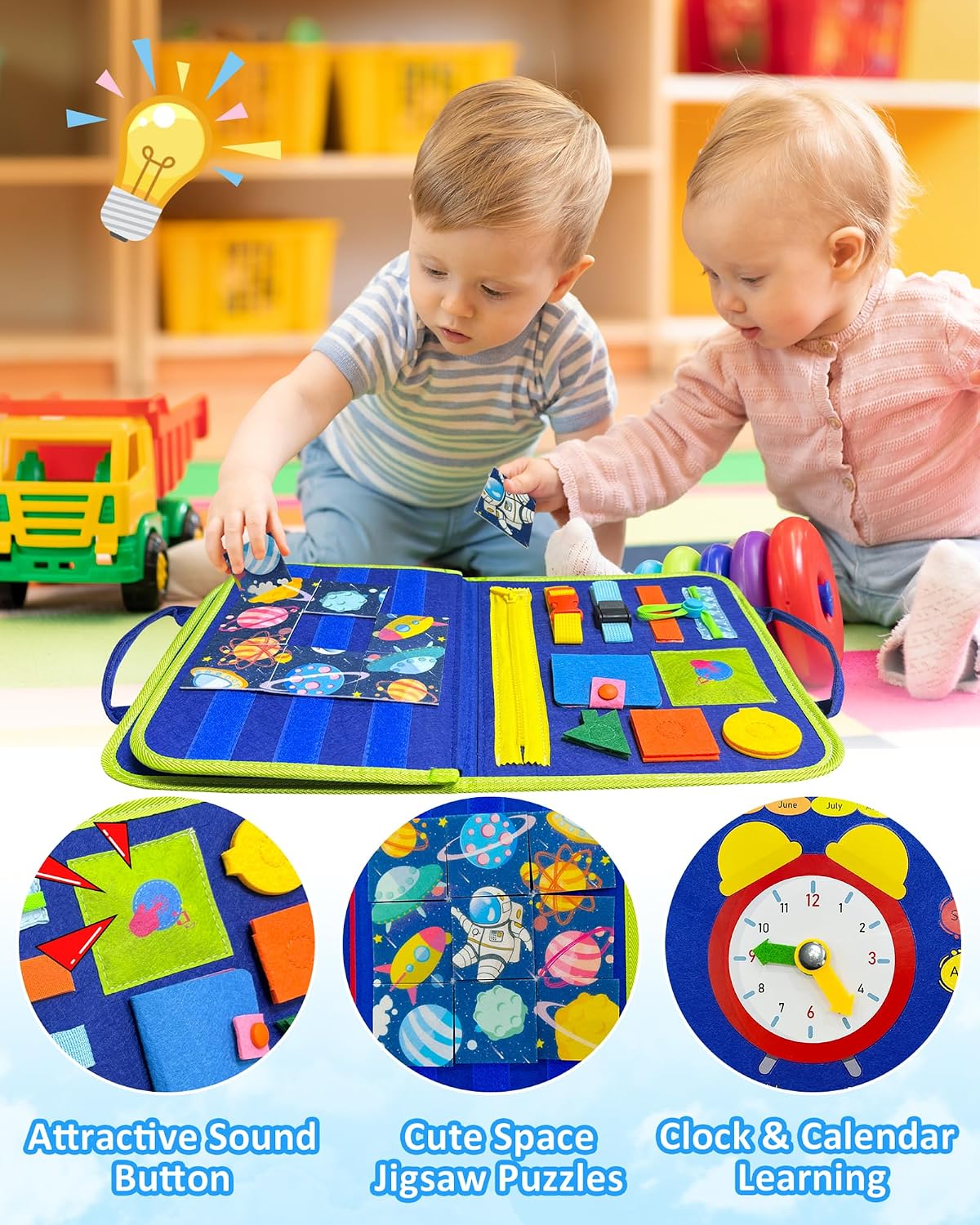Exorany Busy Board Montessori Toys for Toddler Boys & Girls Birthday Gifts, Sensory Toys for Toddlers, Educational Travel Preschool Toddler Activities Learning Fine Motor Skills - Image 4