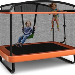 KOTEK 6 Ft Toddler Trampoline with Net & Swing, Mini Indoor Recreational Trampoline, Small Rectangle Trampoline for Home, ASTM Approved, Max Load 220 lbs, Gift for Kids Christmas Birthday
