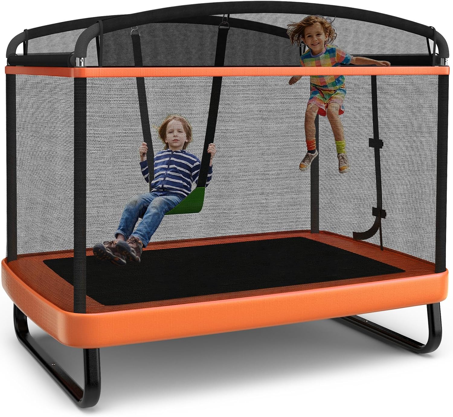 KOTEK 6 Ft Toddler Trampoline with Net & Swing, Mini Indoor Recreational Trampoline, Small Rectangle Trampoline for Home, ASTM Approved, Max Load 220 lbs, Gift for Kids Christmas Birthday