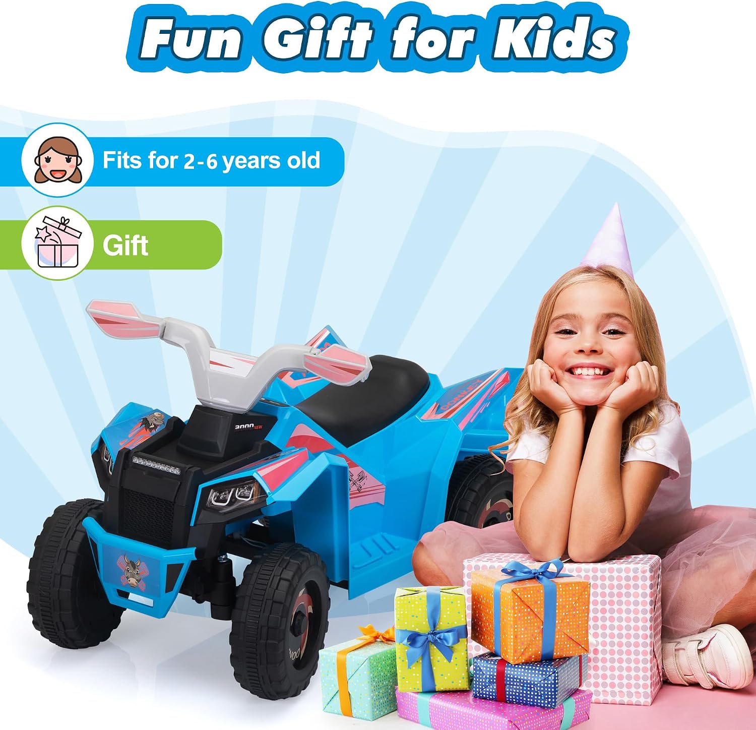 TOBBI 6V Electric Kids Ride On Toy Car with Trailer, Toddler 4 Wheeler Powered Vehicle, ATV to Drive with Music/Battery Volume Display for Children Age 2-6-Blue - Image 4