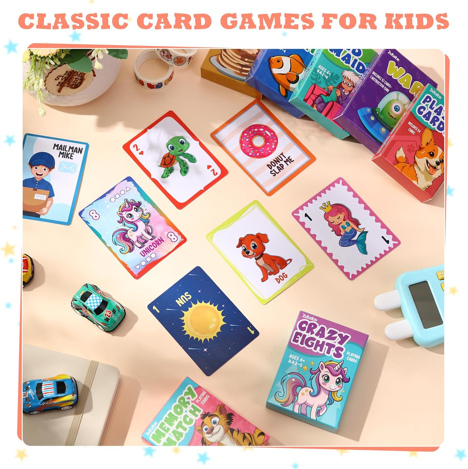 Zubebe 14 Pack Kids Card Games Gifts Bulk Classic Playing Card Game Set for Kids Includes Go Fish, Old Maid, Crazy Eights, Memory Match, Slap Jack, Playing Toy for Party Favors (Classic) - Image 4