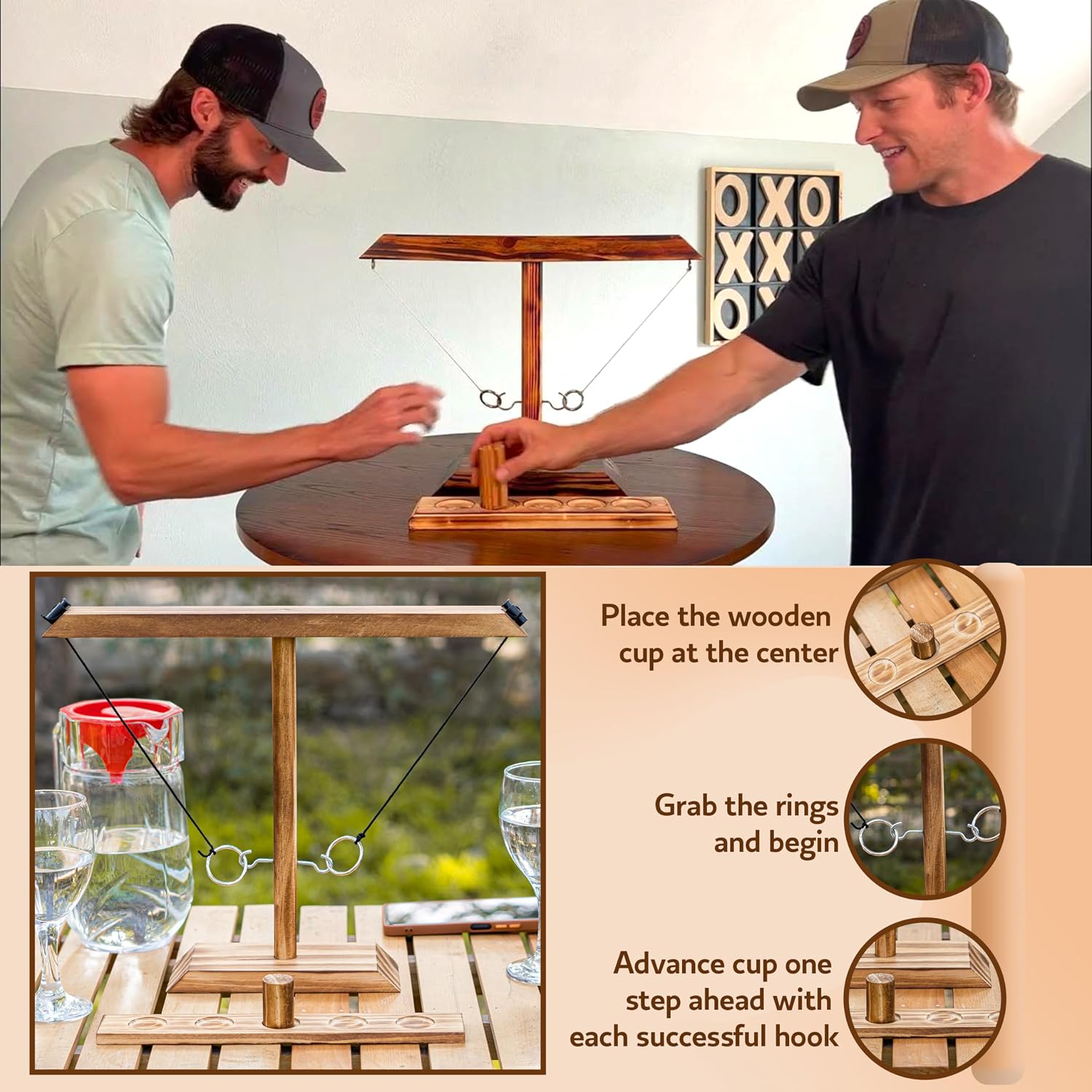 Ring Toss Game for Adults, Hook and Ring Game, Swinging String Hook & Ring Tabletop Battle Game, Outdoor & Indoor Game, Patio Décor Party Bar Game, Wooden Ring & Hook Game, Fun Games for Adults - Image 4