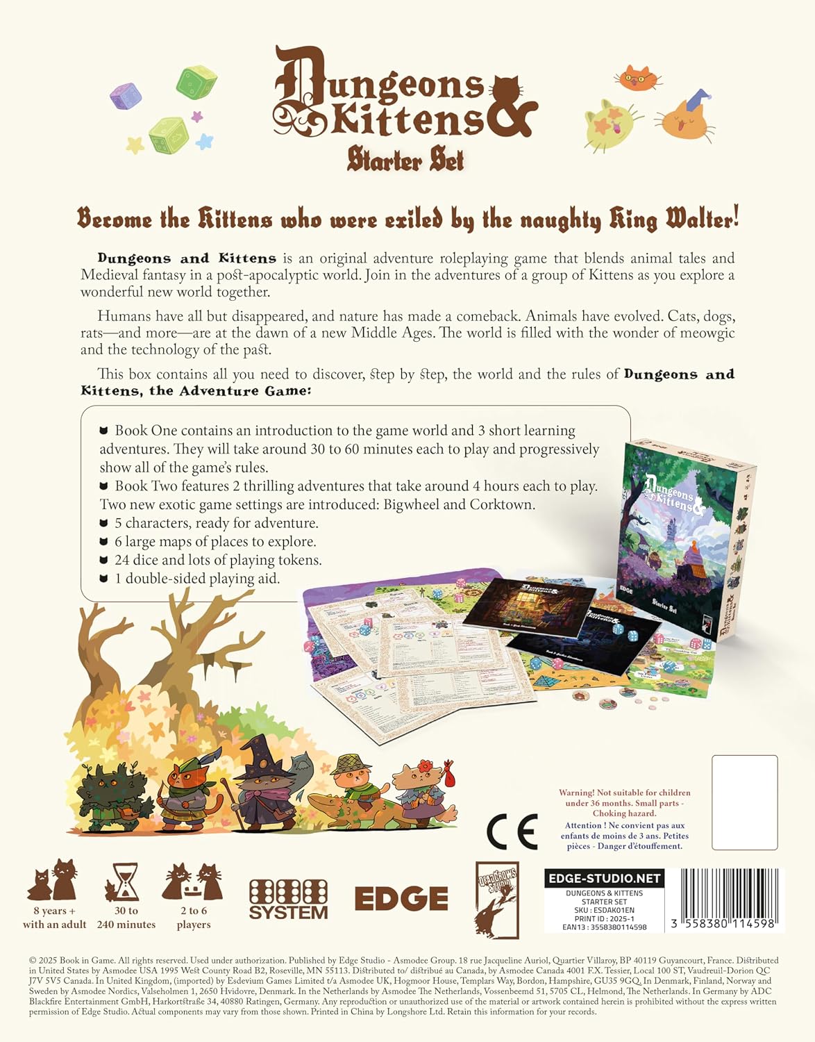 Asmodee Dungeons and Kittens Roleplaying Game Starter Set - Animal Fantasy RPG in a Wholesome Post-Apocalyptic Medieval World, Family Fun for Kids & Adults, Ages 8+, 2-6 Players, 90 Min Playtime - Image 2