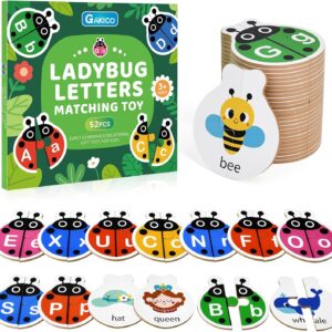 Ladybug Self Correcting Alphabet Puzzle: Letter Matching Games for Toddlers 3-5, 52pcs Double-Sided Montessori ABC Puzzles Cards Preschool Learning Activities Educational Toy Gift for Kids