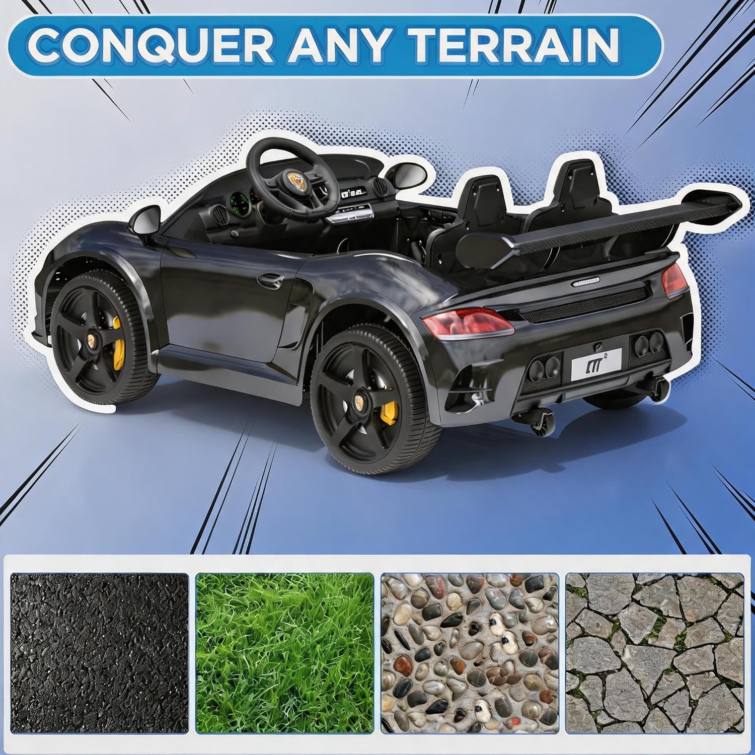 24V Kids Ride on Car for Big Kids, 2 Seaters RUF Licensed Sports Car, 4WD Kids Electric Car, Ride on Toys, Remote Control, Features Music, Story, Wireless Connection, Ideal Present for Kids - Image 4
