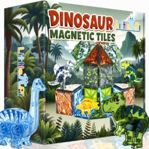 Magnetic Tiles Dinosaur Toys for Kids 3-7 Magnet Building Blocks Toddler Dino Toys – Educational STEM Toys 3 Year Old Boy Gift Learning Resources for Kids Ages 3 4 5 6 7 8 Gifts for 4 Year Old Boys