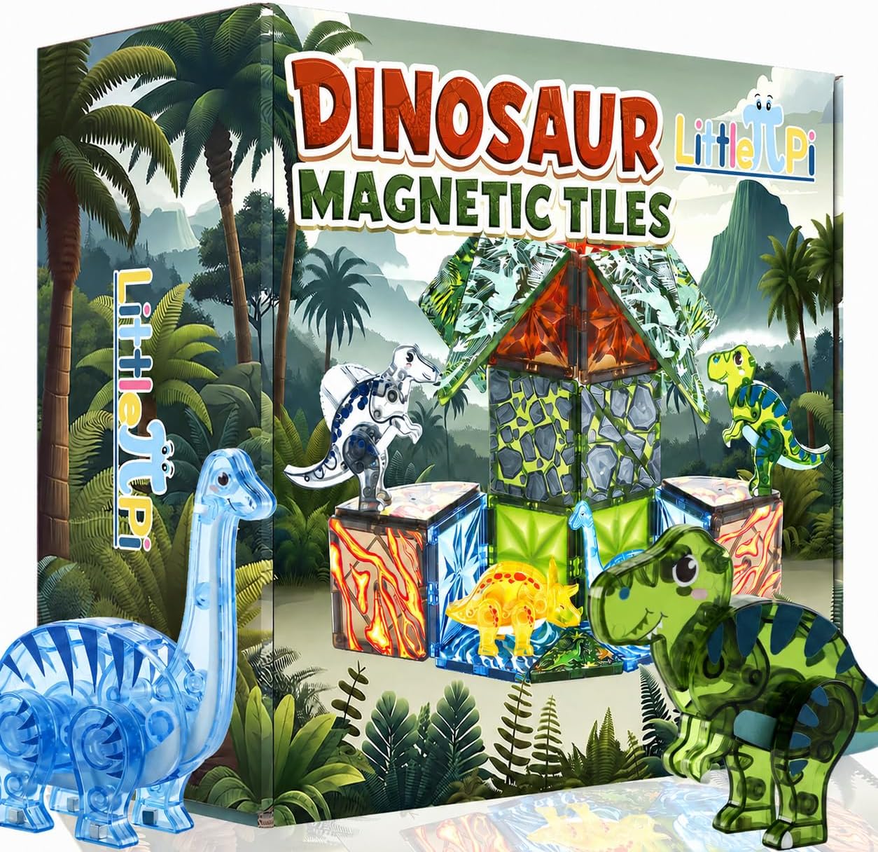 Magnetic Tiles Dinosaur Toys for Kids 3-7 Magnet Building Blocks Toddler Dino Toys - Educational STEM Toys 3 Year Old Boy Gift Learning Resources for Kids Ages 3 4 5 6 7 8 Gifts for 4 Year Old Boys