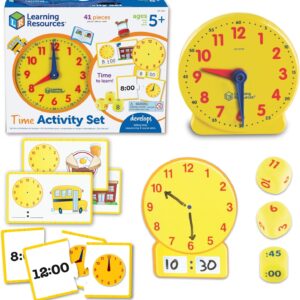 Learning Resources Time Activity Set – Kids Learning Clock, Classroom Clocks for Students, Telling Time Teaching Clock, Analog Clocks for Kids, Teaching Classroom Supplies
