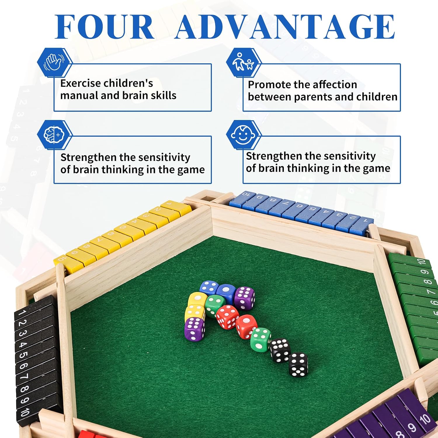 Shut The Box Game Wooden,6 Players Math Games for Kids 8-12,Dice Box Family Games for Kids and Adults,Board Tabletop Games for Kids 5-7, Close The Box Game for Classroom,Home,Party or Pub(6-Color) - Image 4