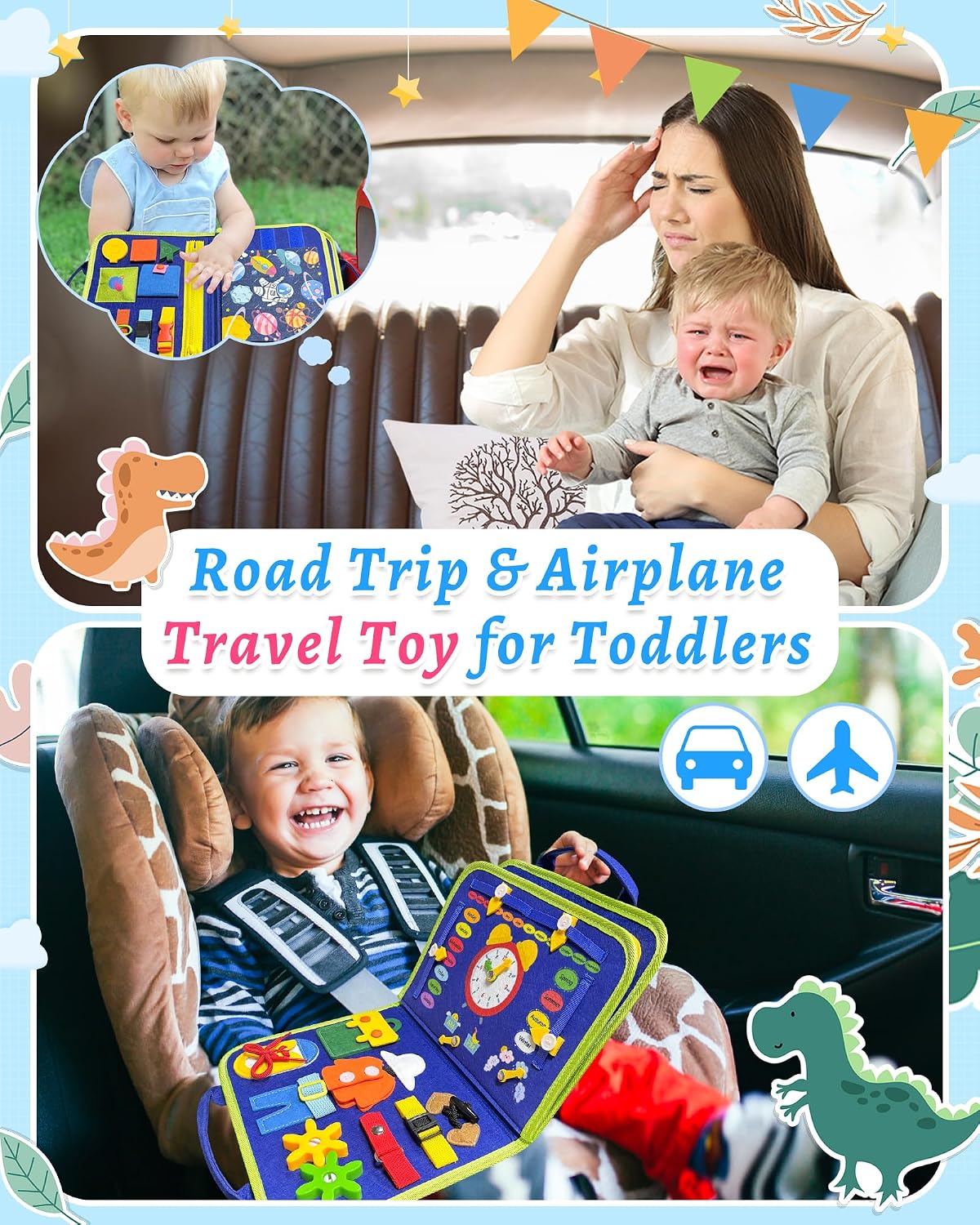 Exorany Busy Board Montessori Toys for Toddler Boys & Girls Birthday Gifts, Sensory Toys for Toddlers, Educational Travel Preschool Toddler Activities Learning Fine Motor Skills - Image 3
