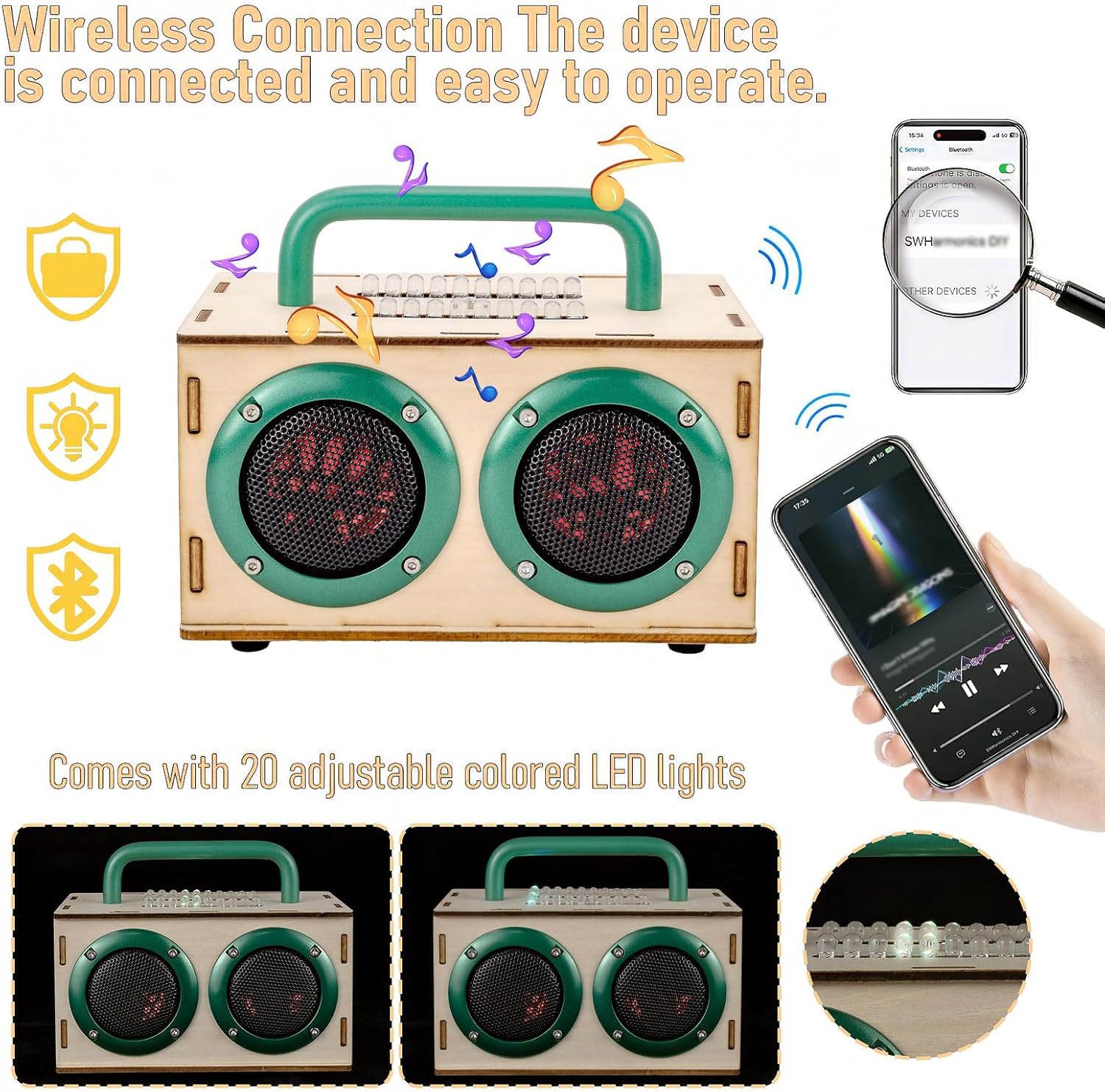 DIY Bluetooth Speaker Kit - STEM Projects for Kids & Adults Age 8-12-16, Build Portable Speaker with LED Light, Science Experiment Electronics Set, Birthday Gifts for 9 10 11 13 14 Year Old Boy & Girl - Image 3