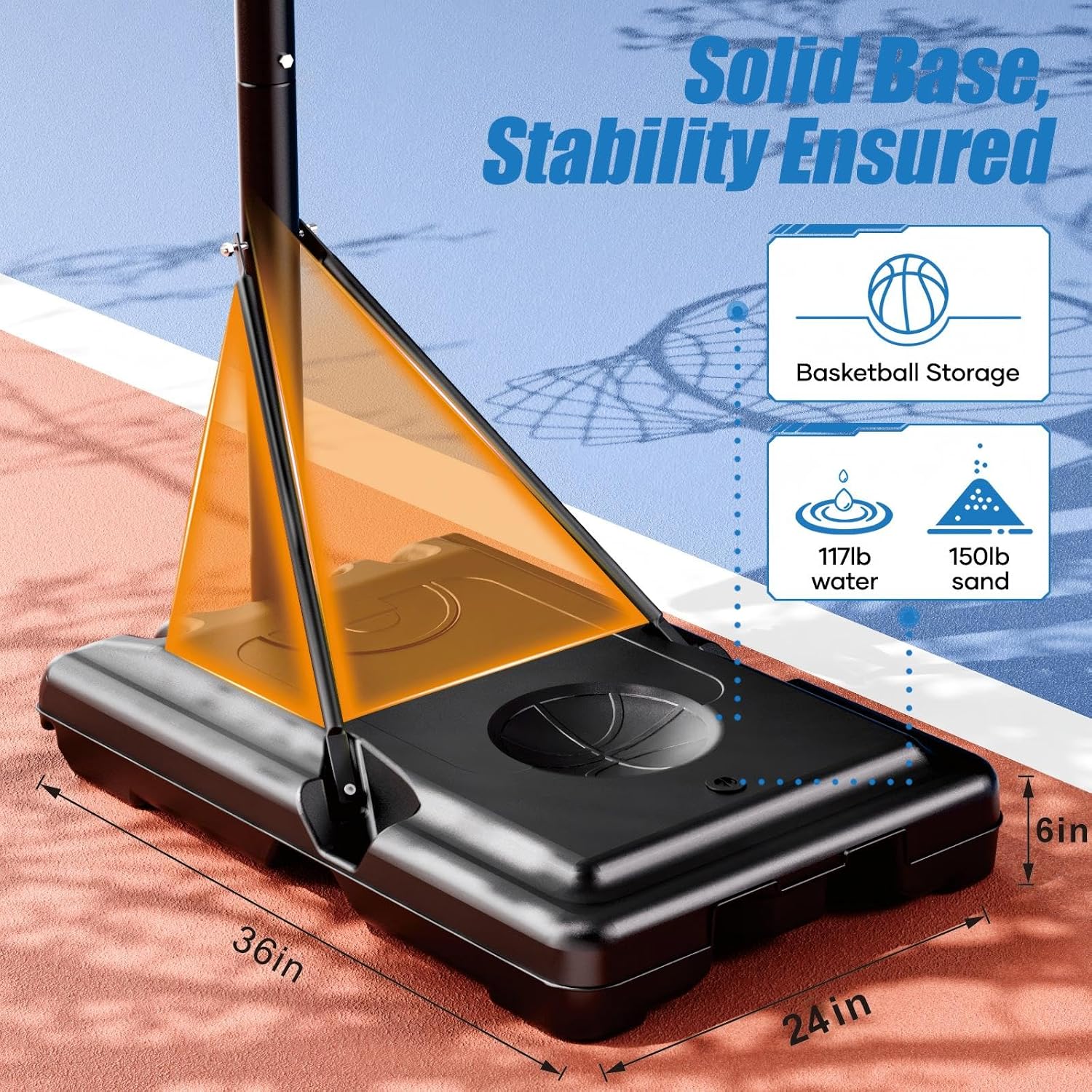 Asbest 44" Portable Basketball Hoop Outdoor | 5.5-10ft Stepless Adjustable Height Basketball Goal System for Driveway, Backyard, for All Ages - Image 8