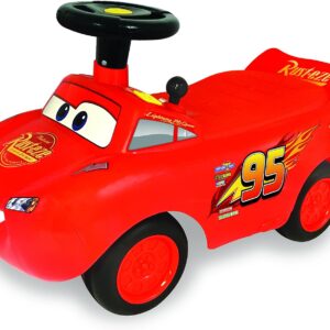 Kiddieland Lightning McQueen Racer Ride-On Car for Toddlers, Engine Sounds, Music, Lights, Steering Wheel, Foot-to-Floor Push Toy, Ages 1-3, Large
