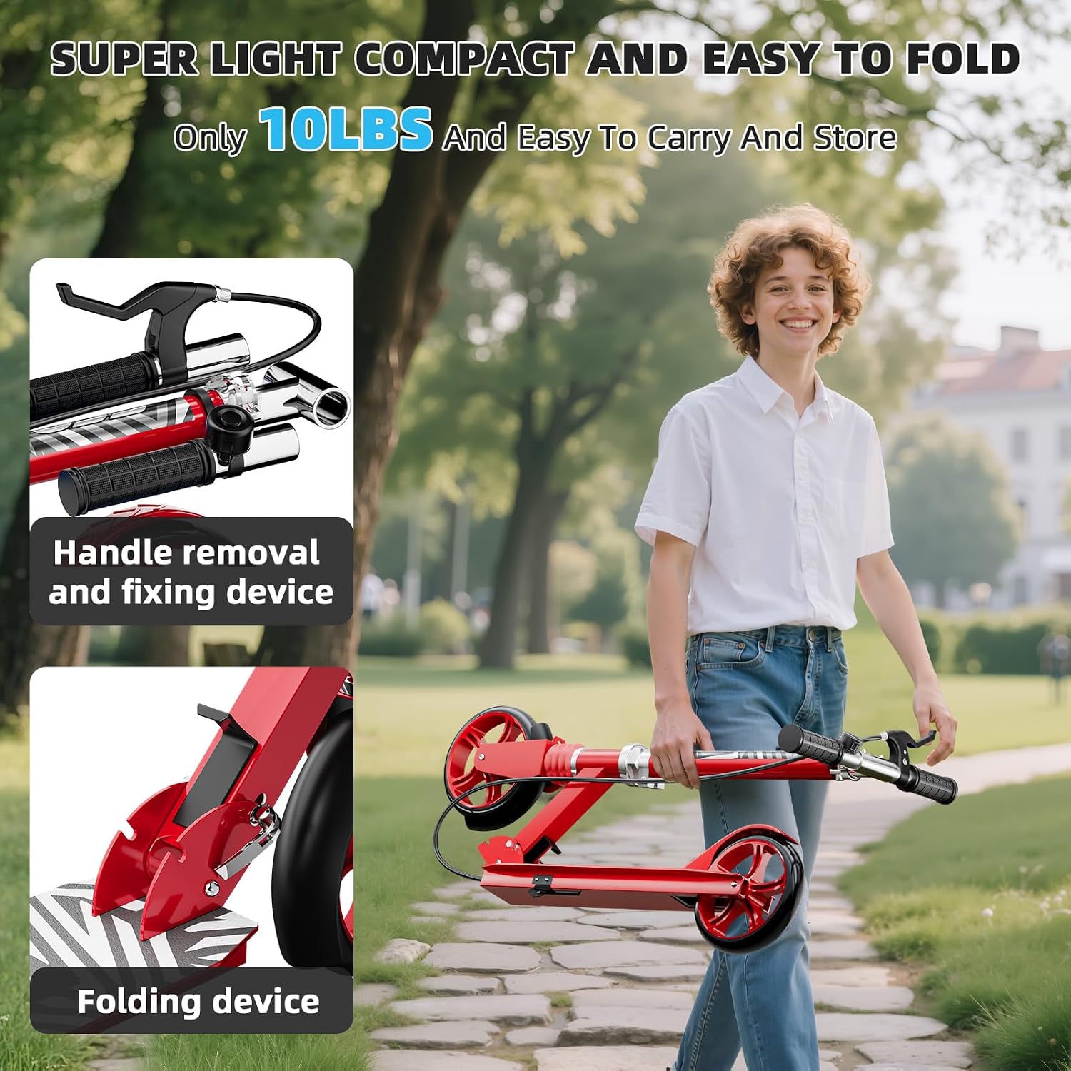 Scooters for Kids 8-12, Teens & Adults - Load 240 LBS, 8-Inch Wheels, Kick Scooter with Shock Absorption System, Hand Brake & Bell, 4 Adjustable Height Levels, Perfect for School, Commuting or Park - Image 5
