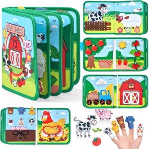 JoyCat Farm Busy Book for Toddlers 1–3 – Quiet Montessori Activity Book with 15 Daily Life Activities, Screen-Free Travel Toy for Toddlers, Easter Basket Stuffers Gifts Kids