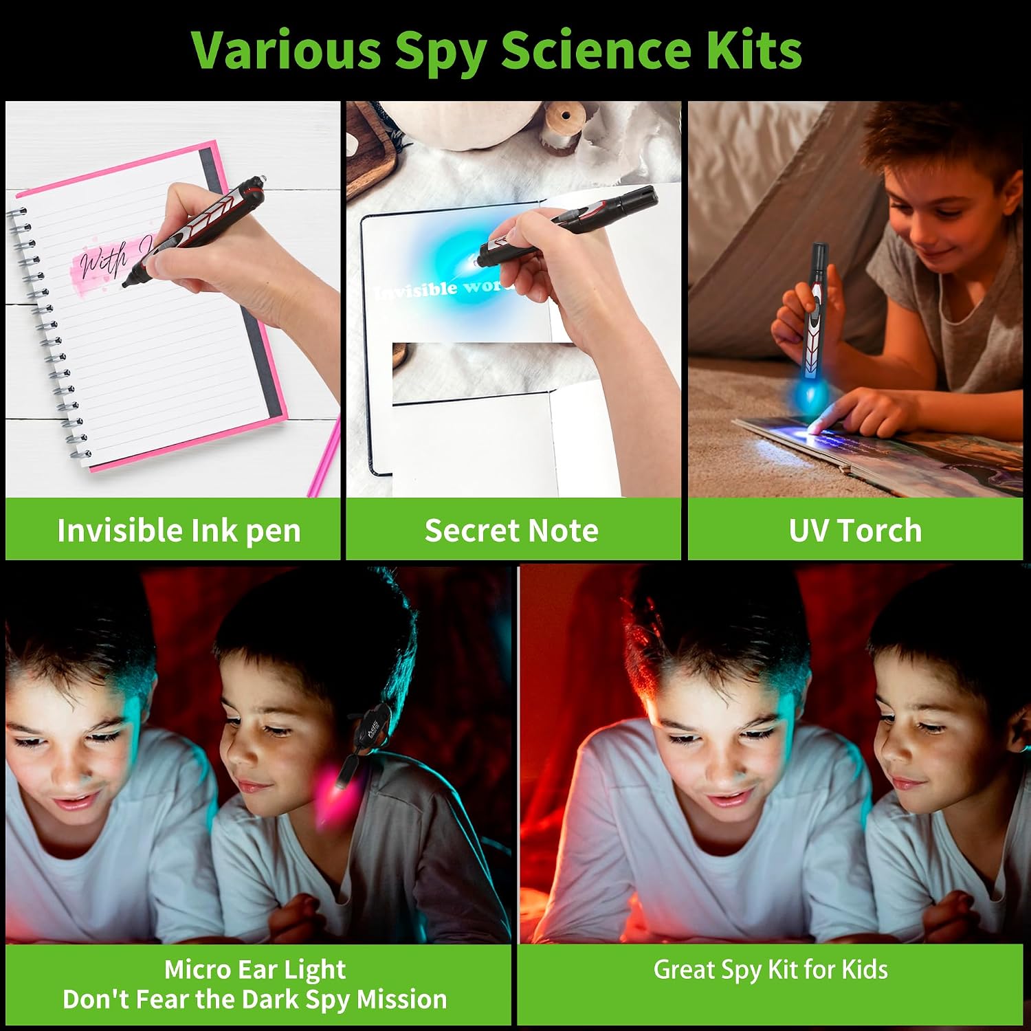 Kids Night Vision Goggles Spy Kit, 4 Pcs Spy Gear Toys Set, Cool Night Mission Goggles with Flip-Out Light/Invisible Ink Pen/Ear Light/Frisbee Shooter, Gifts for Kids 5-12 Boys Girls - Image 3