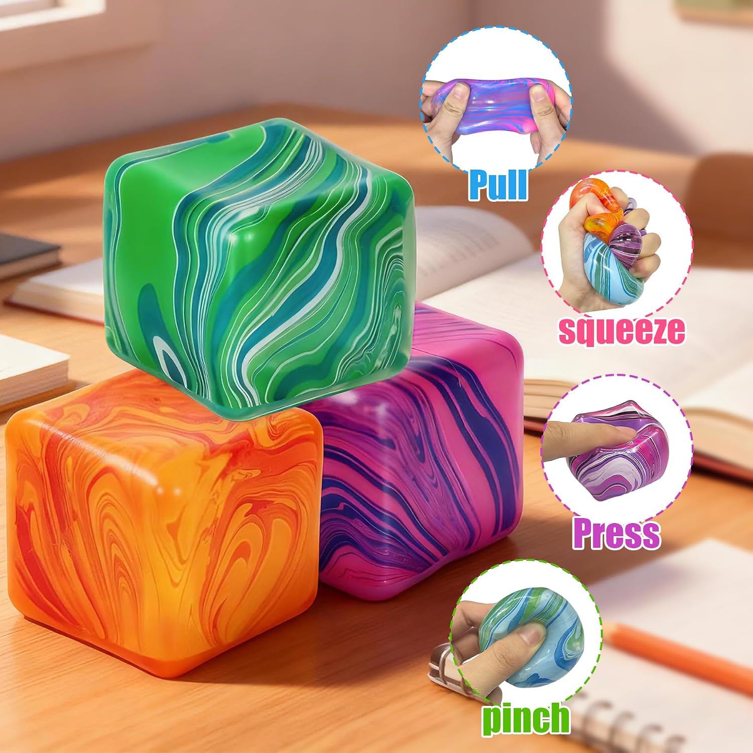 4 Pack Fidget Toys, Squishy Cube, Ice Cube Squishy for Anxiety & Stress Relief for Adults, Slow Rise Sensory Stress Balls, Classroom Prizes - Image 3