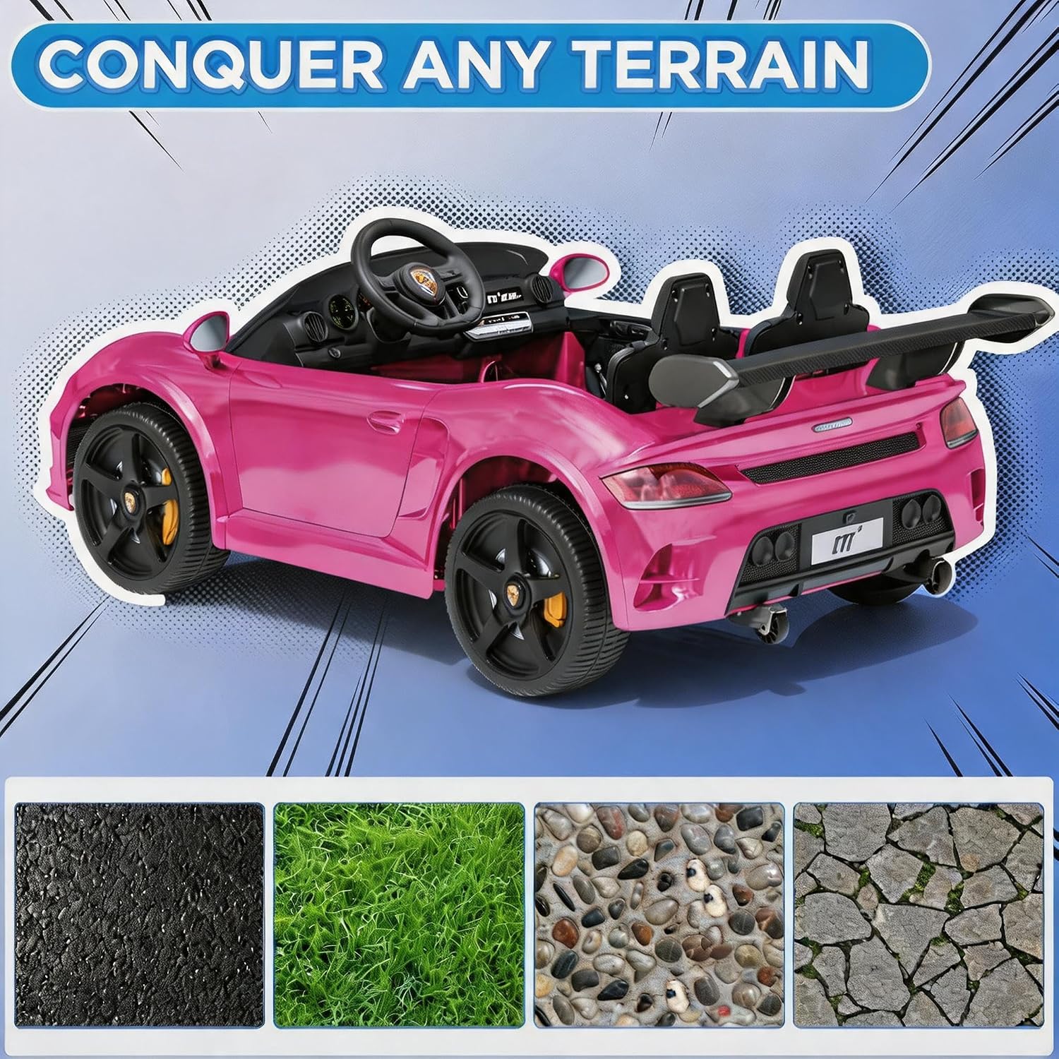 24V Kids Ride on Car for Big Kids, 2 Seaters RUF Licensed Sports Car, 4WD Kids Electric Car, Ride on Toys, Remote Control, Features Music, Story, Wireless Connection, Ideal Present for Kids - Image 4