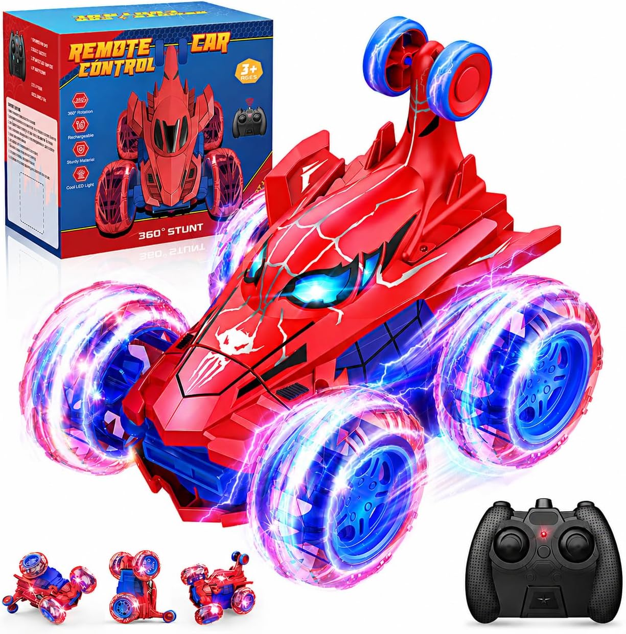 Spider remote control car rc cars toys,Cool rechargeable stunt rc car with 360 flips 4WD wheel with bright light,Fun outdoor toys gifts for kids birthday or Chritmas age 4 5 6 7 8 9 10 11 12 years old