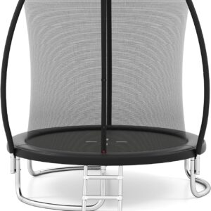 GYMAX Trampoline Outdoor 8FT 10FT 12FT, ASTM Approved Trampolines with Enclosure Net, Ladder & Seamless Design, 880/1100LBS Heavy Duty Backyard Recreational Trampoline for Kids, Adults