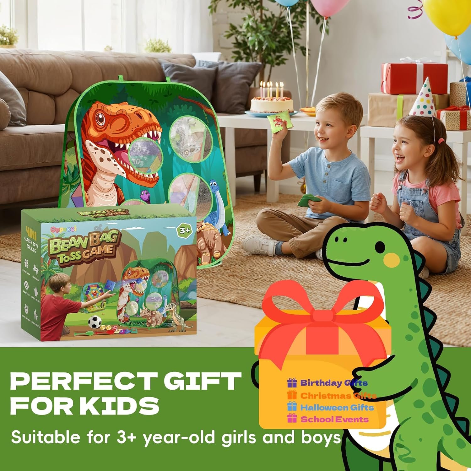 4-in-1 Dinosaur Bean Bag Toss Game for Kids, Cornhole & Dart Board Set for Toddlers, Outdoor Toys for Family Party, Backyard, Beach & Lawn Activities, Gift for Boys and Girls Ages 3 4 5 6 7 8 - Image 7