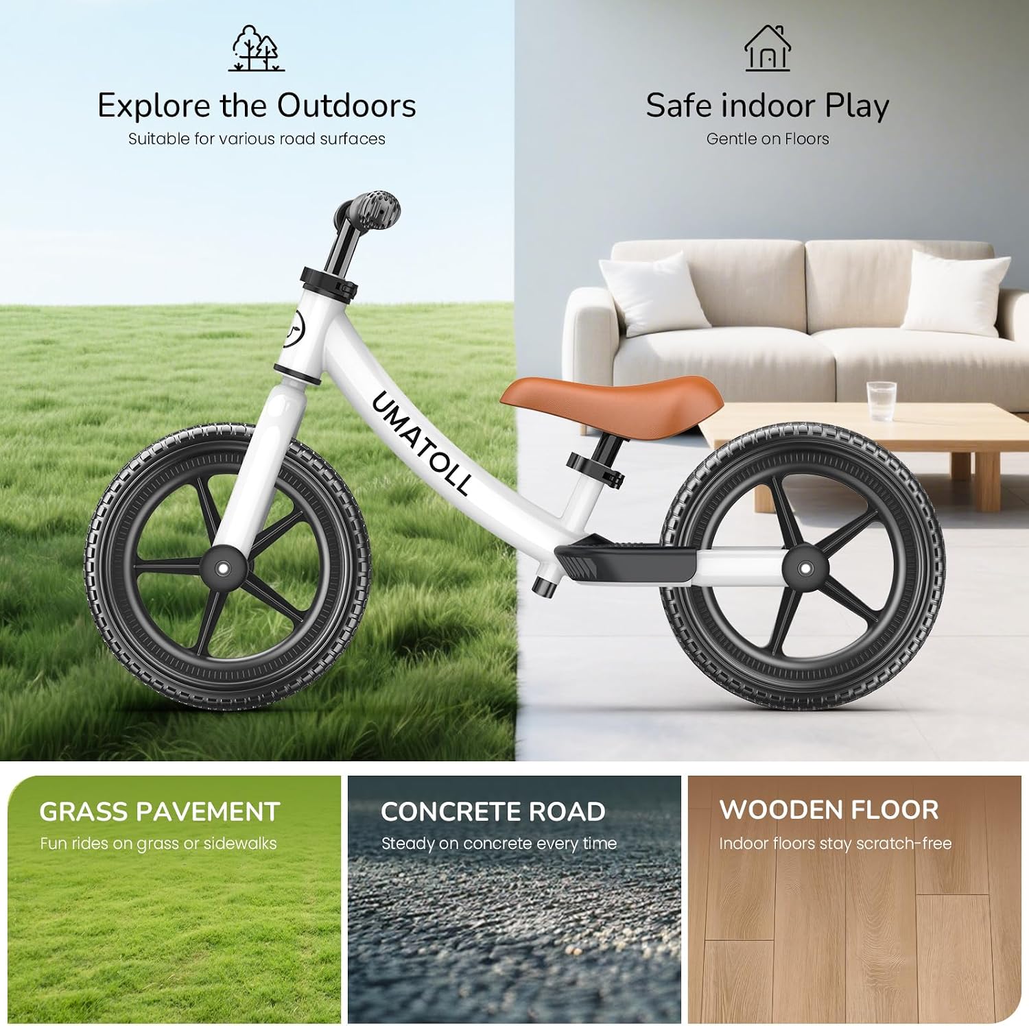 Umatoll Toddler Balance Bike 2 Year Old, Kids Bike Toy for 18 Months to 5 Years Old, Tool-Free Adjustment, Birthday Gifts for 2-3 Boys Girls, No Pedal - Image 8
