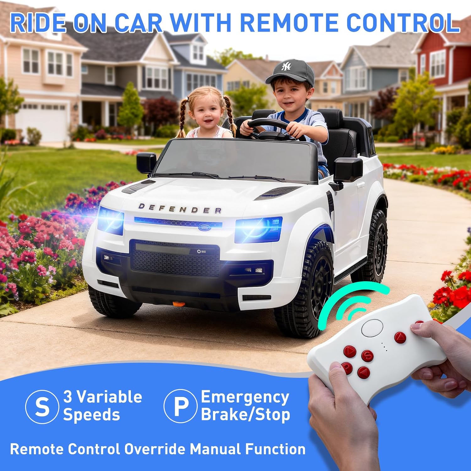 MINIATURE MOTORS 24V Ride on Toys for Big Kids, 2-Seater Toddlers Licensed Electric Car Remote Control, 3.7mph Max Speed, Bluetooth Music, Shovel, Seat Belt, 4-Wheeler Suspension, Boy Girl Gift-White - Image 3