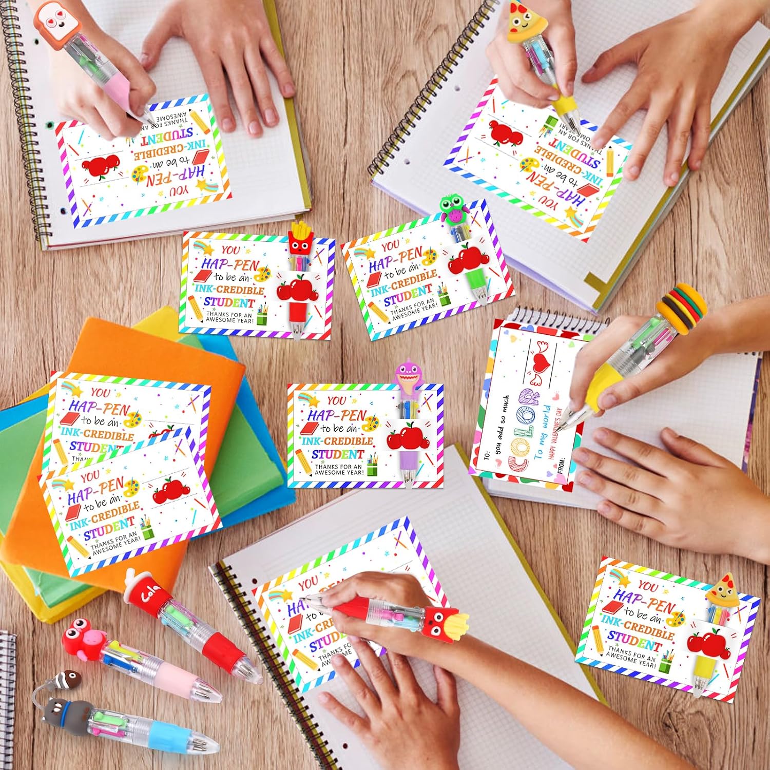 CZWZ 30 Set Cute Multicolor Pens in One 4-in-1 Fun Pens Bulk with 30 Gift Cards for Kindergarten Party End of Year Student Gift Bulk Office School Exchange Gifts - Image 6