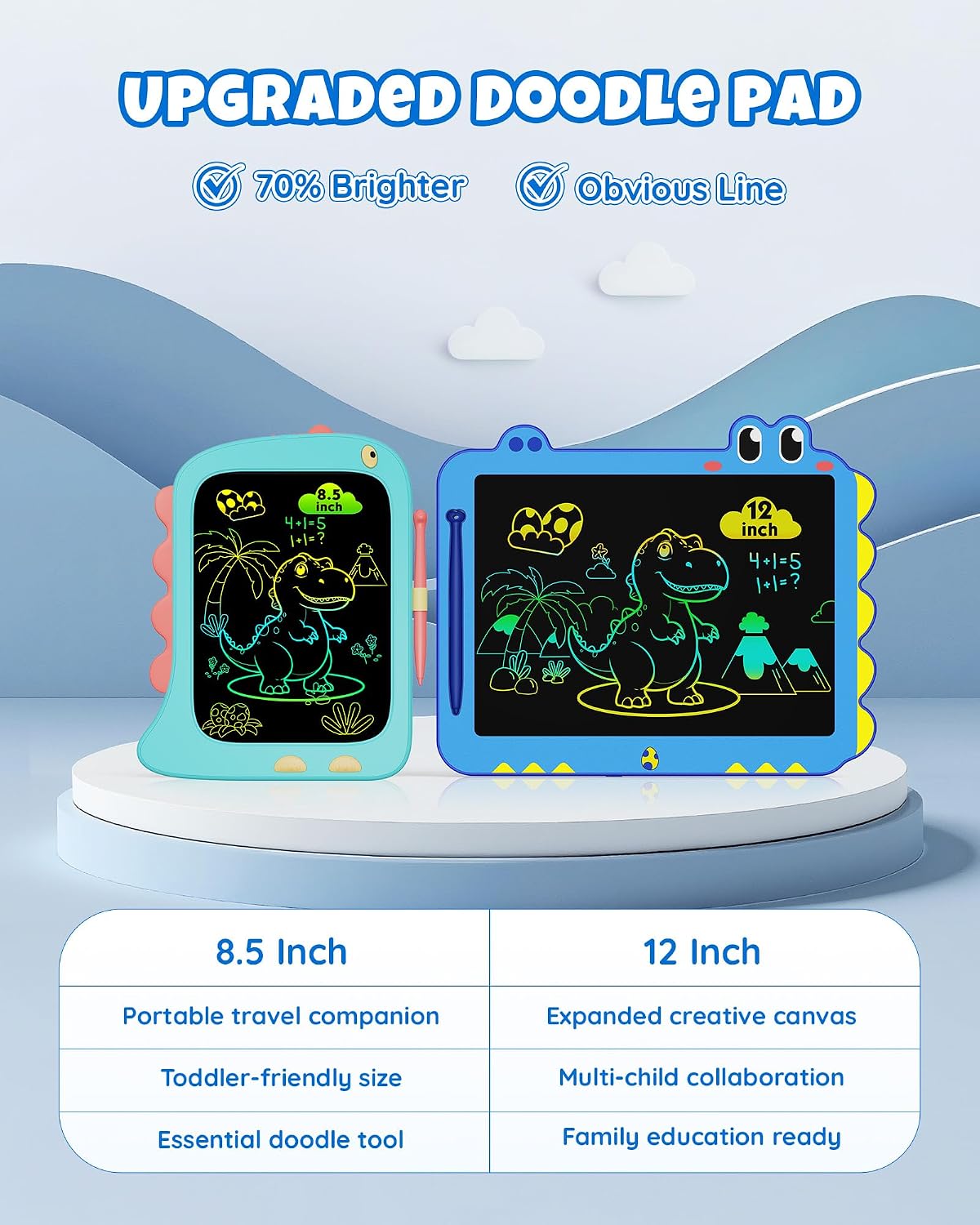 ORSEN 12 Inch LCD Doodle Board Tablet Toy - Green Dinosaur Drawing Pad for Kids 3-6 Years Old - Christmas and Birthday Gifts Blue - Image 3