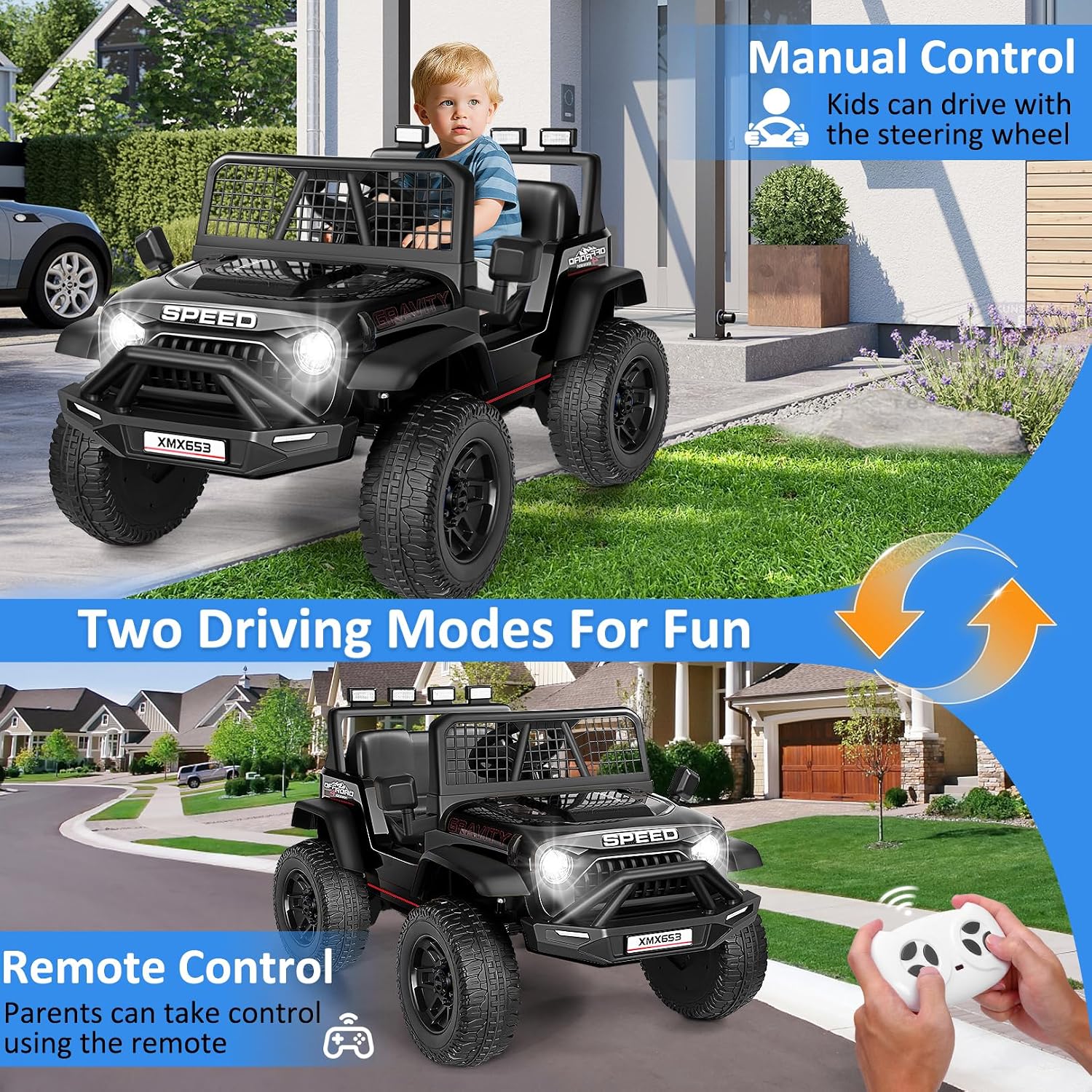 Hikole 24V Ride On Toys for Big Kids, 24V Power Wheels with Remote Control, 3 Speed, Bluetooth, Music, Soft Start, Birthday for Boys Girls Toddler, Black - Image 4