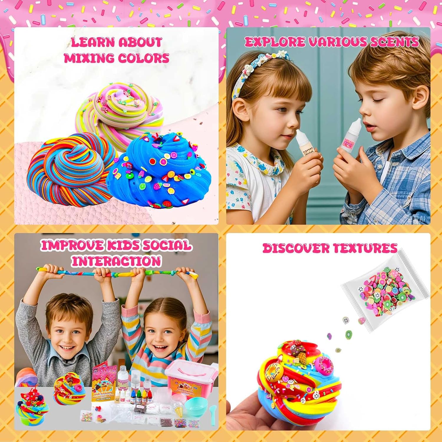 Funewest DIY Ice Cream Slime Kit for Girls Age 8-12 with Pink Storage Case | Mini Slime Making Kits Creative Crafts with 30+ Piece Non-Sticky Sensory Toys Birthday Gifts for Boys Kids Beginners - Image 4