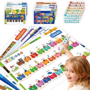 TEKFUN Learning Poster Set for Toddlers 1-3 with Talking Pen,9 Big Interactive Educational Wall Charts with 6 Stickers, Screen-Free Letter & Word Learning for Homeschooling & Preschool Classroom