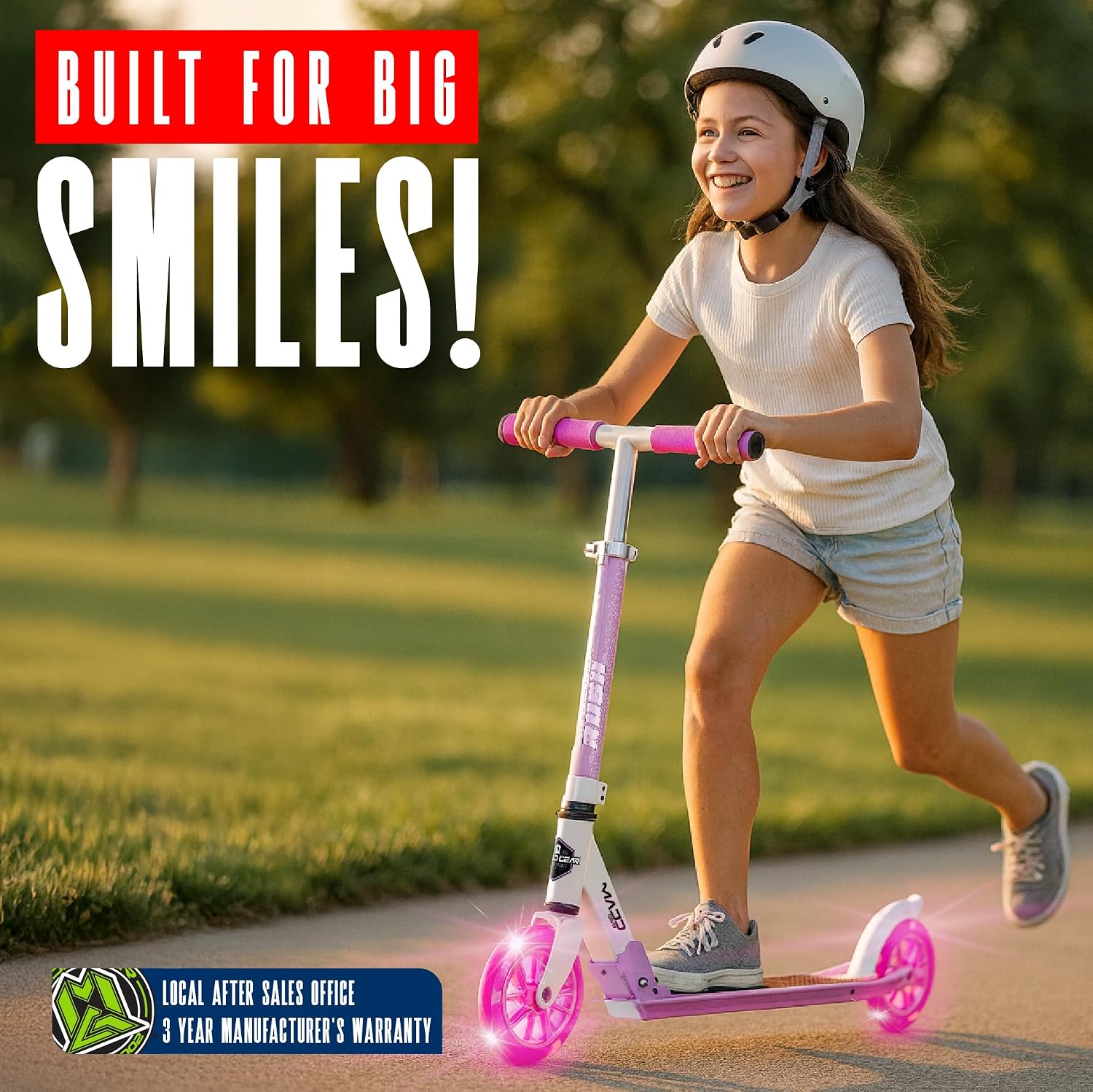 Kick Scooter for Ages 5+ - Kids, Teens & Adults. Max Load 220lbs. Foldable, Light-Up Wheels, Adjustable Height, Lightweight - Rush 125 Madd Gear - Image 8