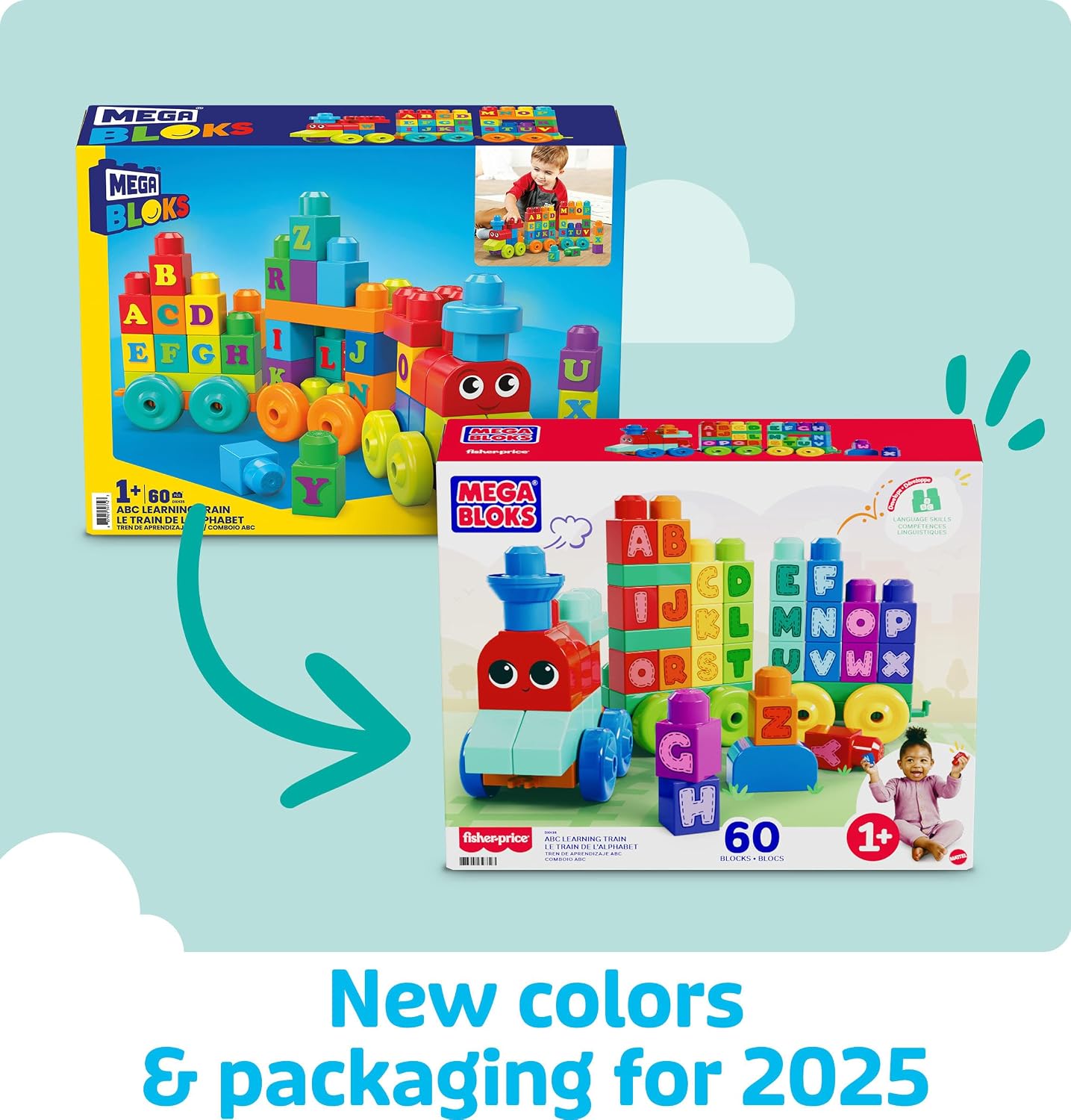 MEGA BLOKS First Builders Toddler Building Blocks Toy Set, ABC Learning Train with 60 Pieces, Ages 1+ Years - Image 6