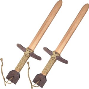 Wooden Toy Pretend Play Sword for Kids | 2 Pack | 16″ Knights of the Round Table Style Beech Wood with Jute Wrapped Handle | Lightweight and Durable for Imaginative Kids | NOT a Weapon | Set of 2