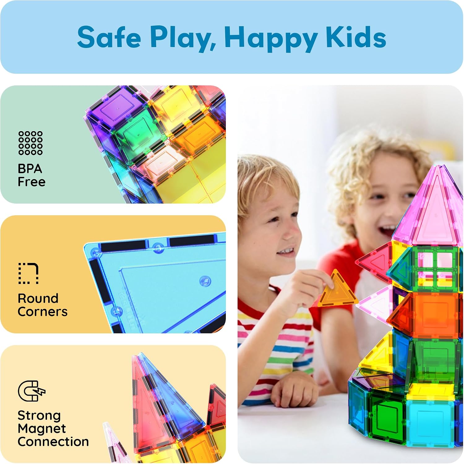 PicassoTiles 101 PCs Magnetic Tiles Building Blocks with Car & Drawstring Carry Bag Toy Storage Magnet Block for Toddlers Kids STEM Toy Set Educational Tile Learning Brain Development Ages 3+ PC101 - Image 6